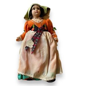 Vintage Doll MAGIS ROMA FELT & CLOTH DOLL 11” TALL with TAG. Italy Frascati